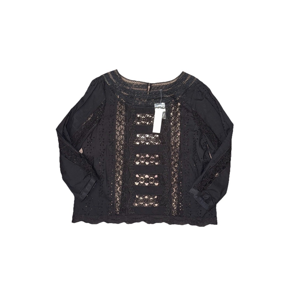 White House Black Market Black All-Over Lace 3/4 Sleeve Top Ladies Size 8 NWT